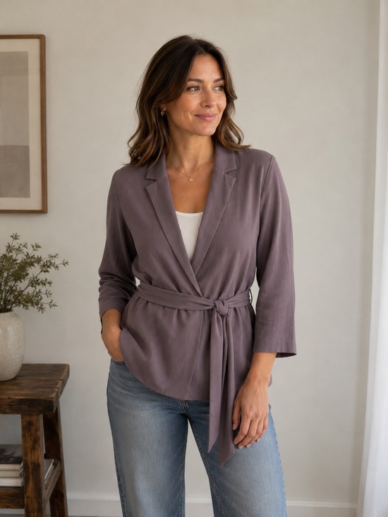 Frank & Oak Jackets & Blazers - Frank and Oak The Fluid Blazer Dusty Lavender Linen Belted Jacket Small